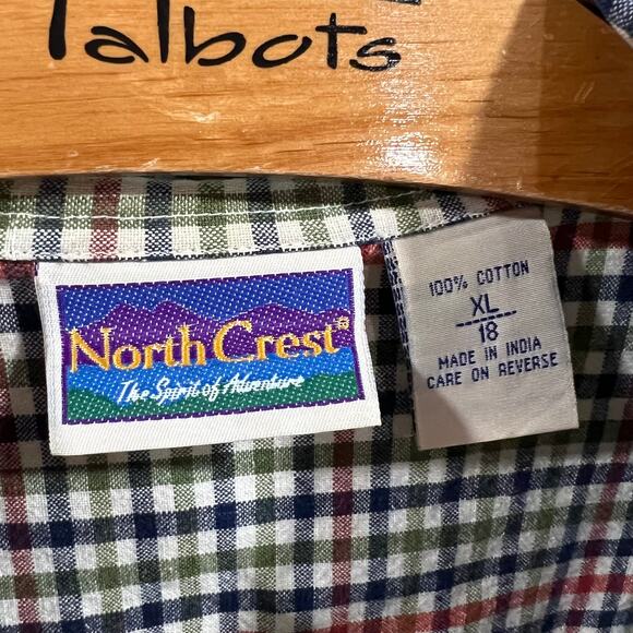 NorthCrest Classic Gingham Check Button Up Shirt Cotton XL Size 18 - Picture 2 of 4